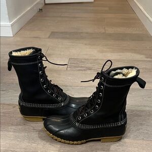 LL Bean Duck Boots Shearling Lamb Fur Lined Winter 10" Women's Size 8 M